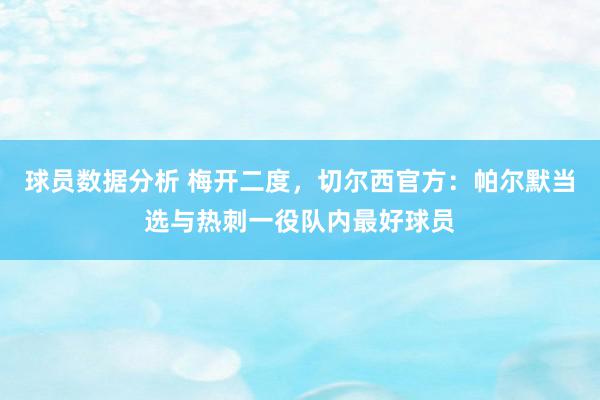 球员数据分析 梅开二度，切尔西官方：帕尔默当选与热刺一役队内最好球员